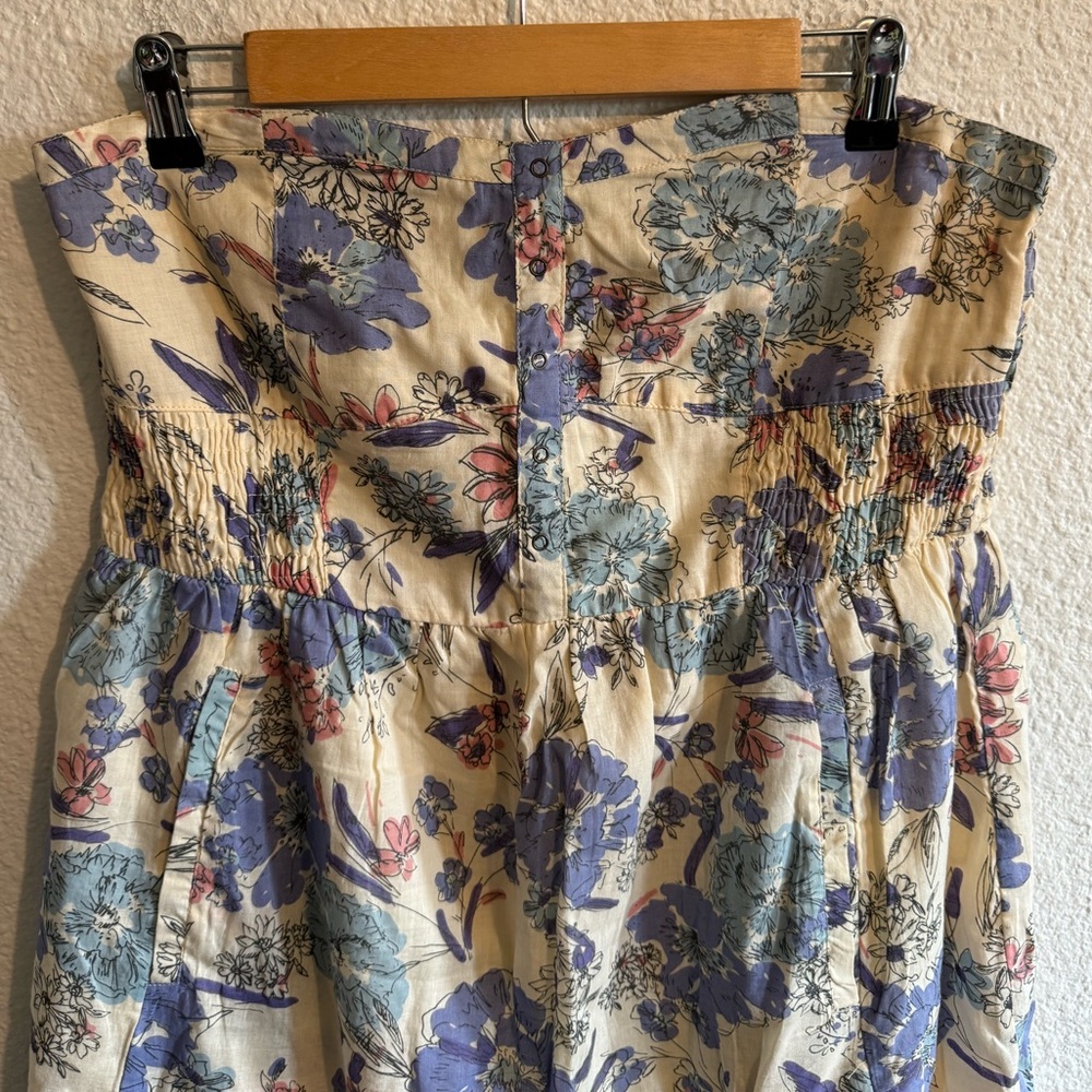 O’Neill Floral Button Down Strapless Mini Dress Cream Blue Purple Women’s Size M - Picture 2 of 9
